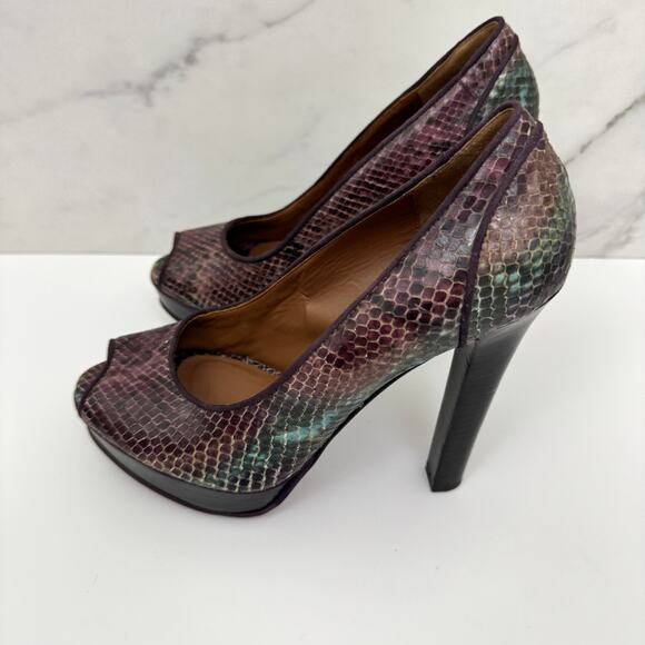 Donald J. Pliner Womens Platform Peep Toe Heels Size 7.5 Snake Print Leather - Picture 4 of 11